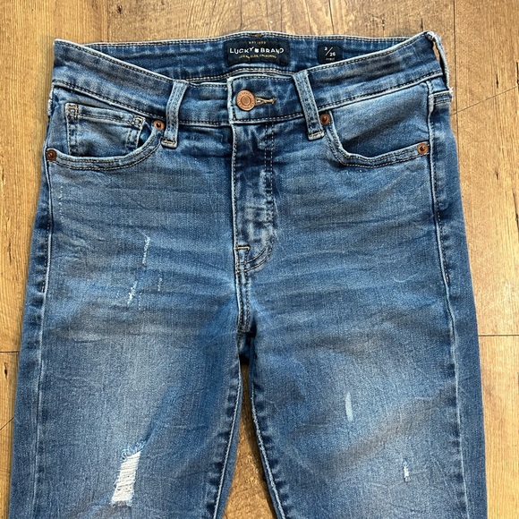 Lucky Brand Ava Skinny Jeans Mid Rise Distressed Raw Hem Medium Wash Size 2/26 - Picture 5 of 14
